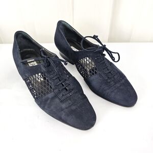 Caiman Navy Blue Nubuck Suede Leather Mesh Lace Up Almond Toe Shoe 36